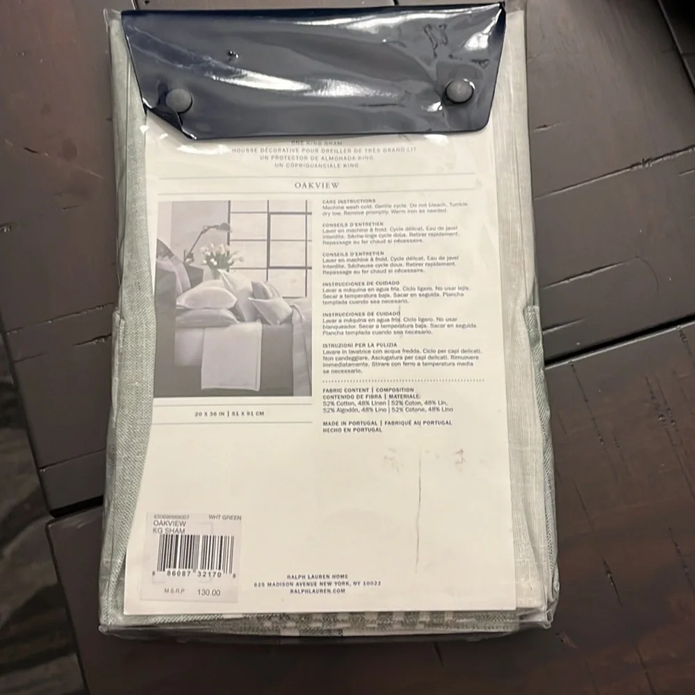 Ralph Lauren Oakview King Pillow Sham new white green